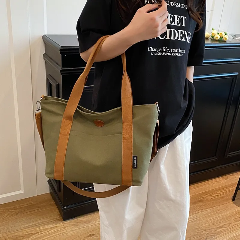 GOBLIN SHARKS 1759 Canvas Bag, Shoulder Bag Medium Size Unisex White/Khaki/Green/Dark Gray-18