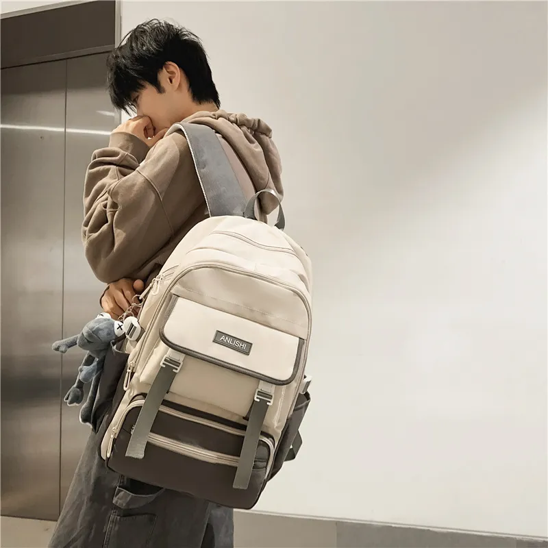 GOBLIN SHARKS 1759 Nylon Backpack Regular Unisex White & Black/Pure Black/White With Gray/White With Brown-12