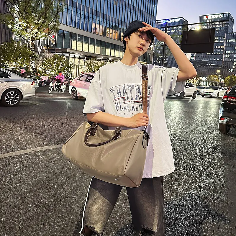 GOBLIN SHARKS 1759 Nylon Spell PU Travel Bag 40L Unisex Black/Khaki/Gray-8