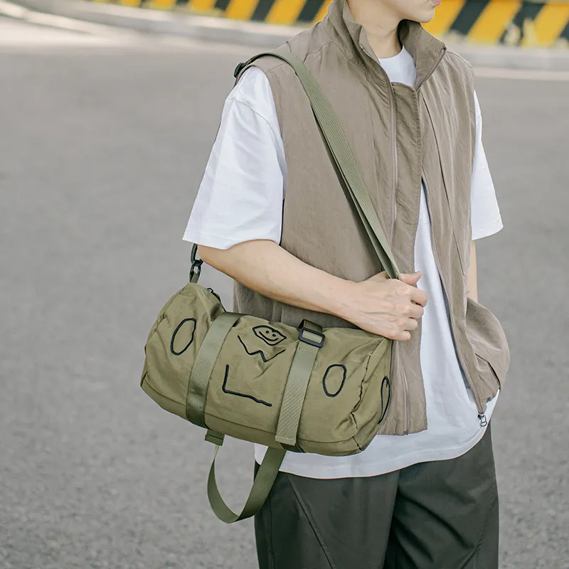 GOBLIN SHARKS 1759 Nylon Backpack One Shoulder Portable Crossbody Bag Travel Bag 25L Unisex Black/Green-8