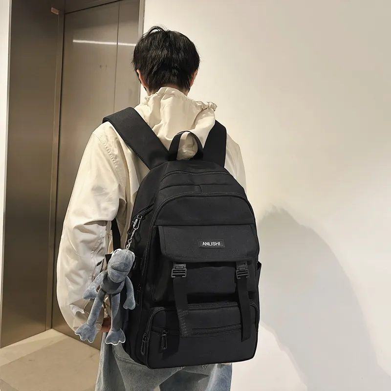 GOBLIN SHARKS 1759 Nylon Backpack Regular Unisex White & Black/Pure Black/White With Gray/White With Brown-3