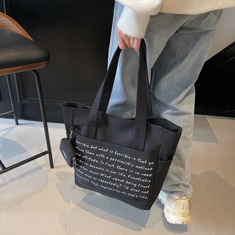 GOBLIN SHARKS 1759 Fabric Tote Bag Shopping Bag Shoulder Bags Unisex Ecru/Black/Khaki-11