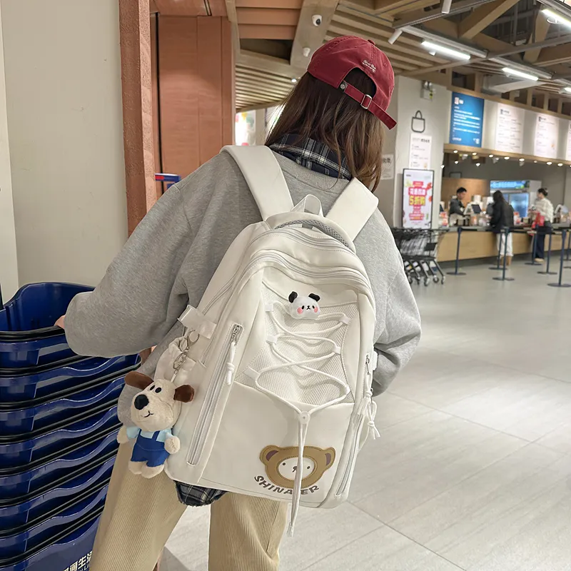 GOBLIN SHARKS 1759 Nylon Backpack Regular Unisex Khaki/White/Pink/Blue-8