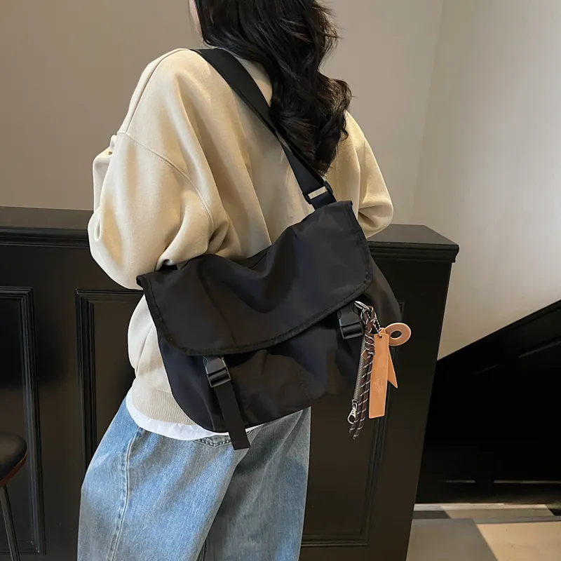 GOBLIN SHARKS 1759 Fabric Messenger Bag Shoulder Bag Unisex Black/Ecru-1