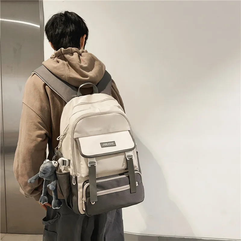 GOBLIN SHARKS 1759 Nylon Backpack Regular Unisex White & Black/Pure Black/White With Gray/White With Brown-14