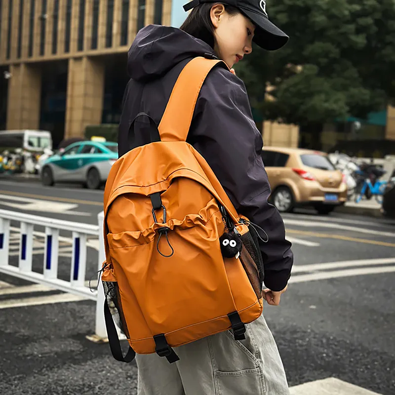 GOBLIN SHARKS 1759 Laminated Oxford Cloth Backpack Large Size Unisex Orange/Khaki/Black/Gray/Pea Green-1