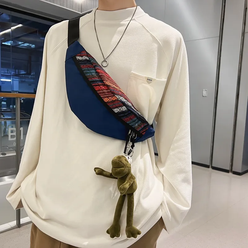 GOBLIN SHARKS 1759 Knitted Fabric Patched With Oxford Sling Bag Regular Unisex Black/Blue/Green-9