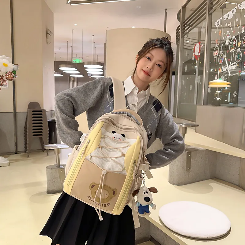 GOBLIN SHARKS 1759 Nylon Backpack Regular Unisex Khaki/White/Pink/Blue-4