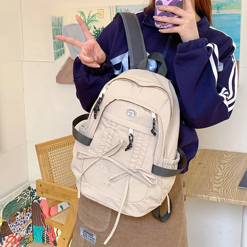 GOBLIN SHARKS 1759 Nylon Fabric Backpack Women's Khaki/Black/Blue-1
