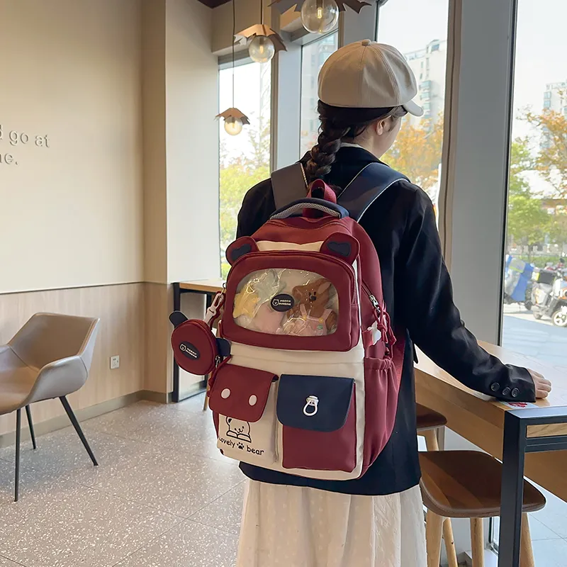 GOBLIN SHARKS 1759 Nylon Backpack Large Size Unisex Khaki/Red Blue/Black-6