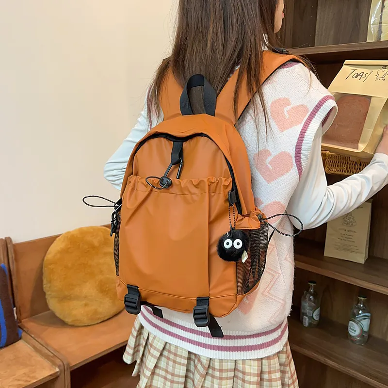 GOBLIN SHARKS 1759 Laminated Oxford Cloth Backpack Large Size Unisex Orange/Khaki/Black/Gray/Pea Green-32
