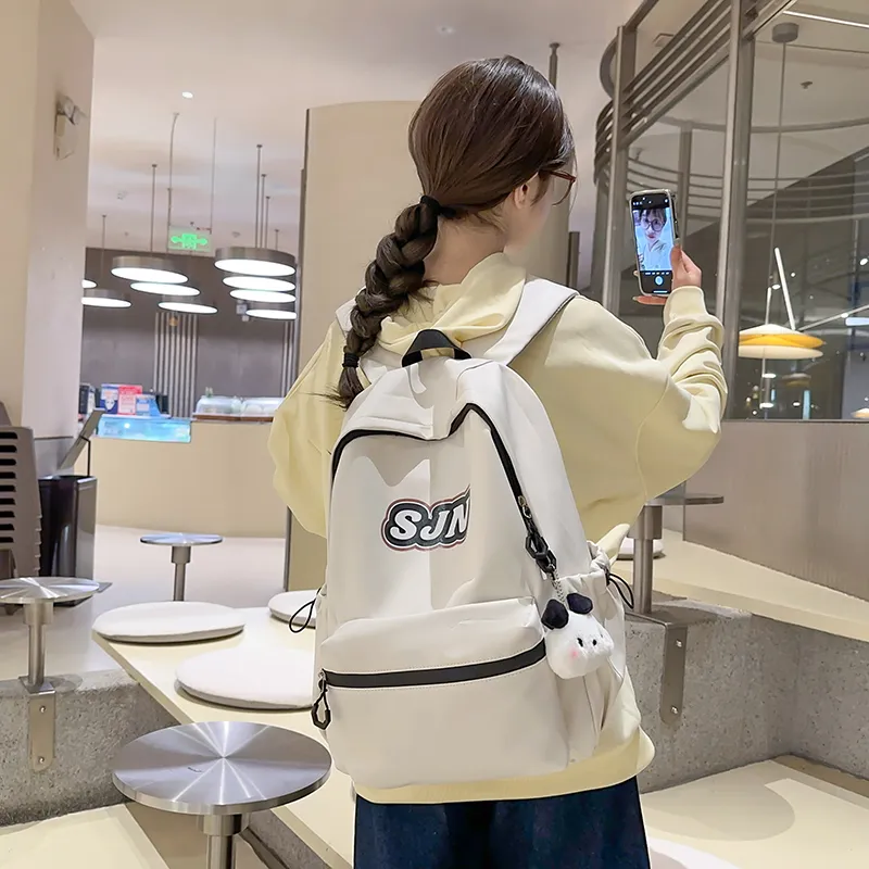 GOBLIN SHARKS 1759 Nylon Backpack Large Size Unisex White/Black/Khaki/Blue/Pink-6