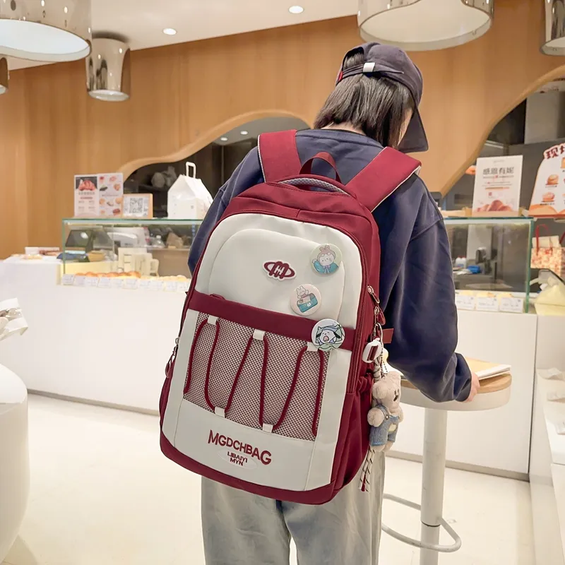 GOBLIN SHARKS 1759 Nylon Backpack Unisex Black Pink/Red/Khaki-10