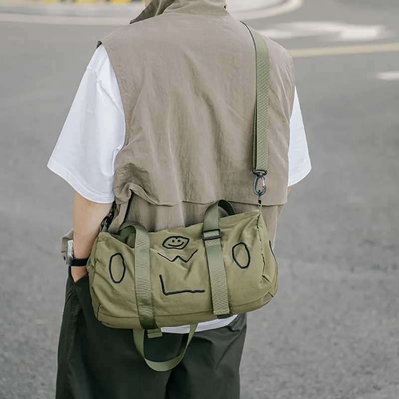 GOBLIN SHARKS 1759 Nylon Backpack One Shoulder Portable Crossbody Bag Travel Bag 25L Unisex Black/Green-9