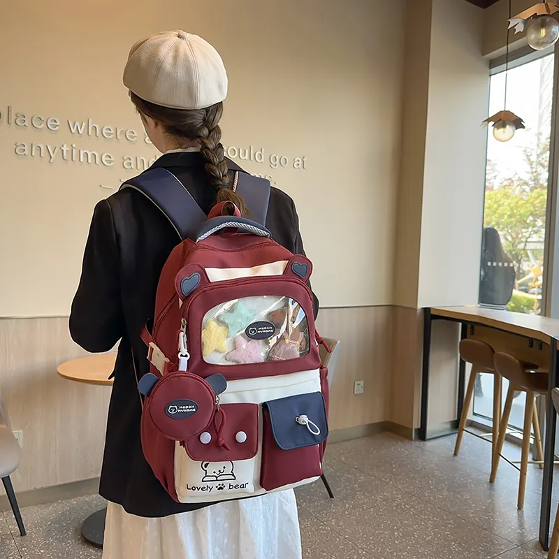 GOBLIN SHARKS 1759 Nylon Backpack Large Size Unisex Khaki/Red Blue/Black-7