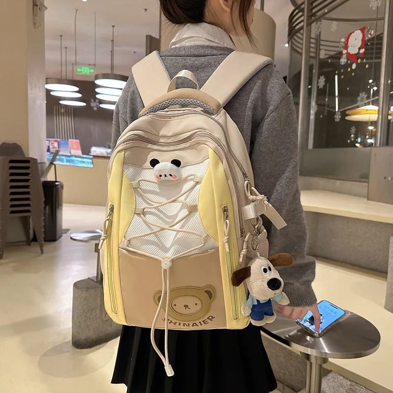 GOBLIN SHARKS 1759 Nylon Backpack Regular Unisex Khaki/White/Pink/Blue-2