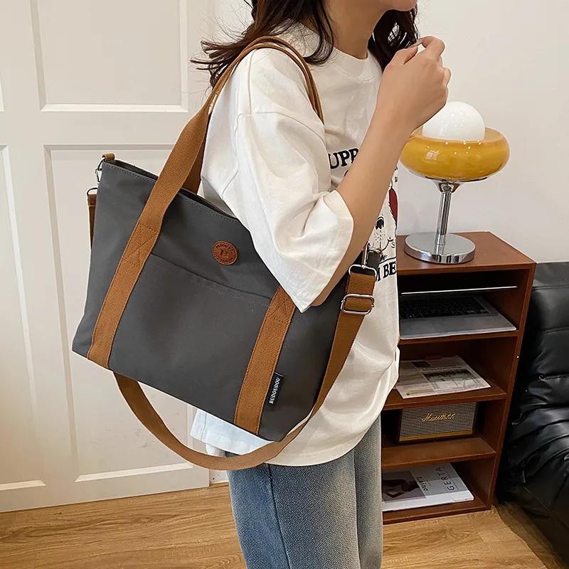 GOBLIN SHARKS 1759 Canvas Bag, Shoulder Bag Medium Size Unisex White/Khaki/Green/Dark Gray-22