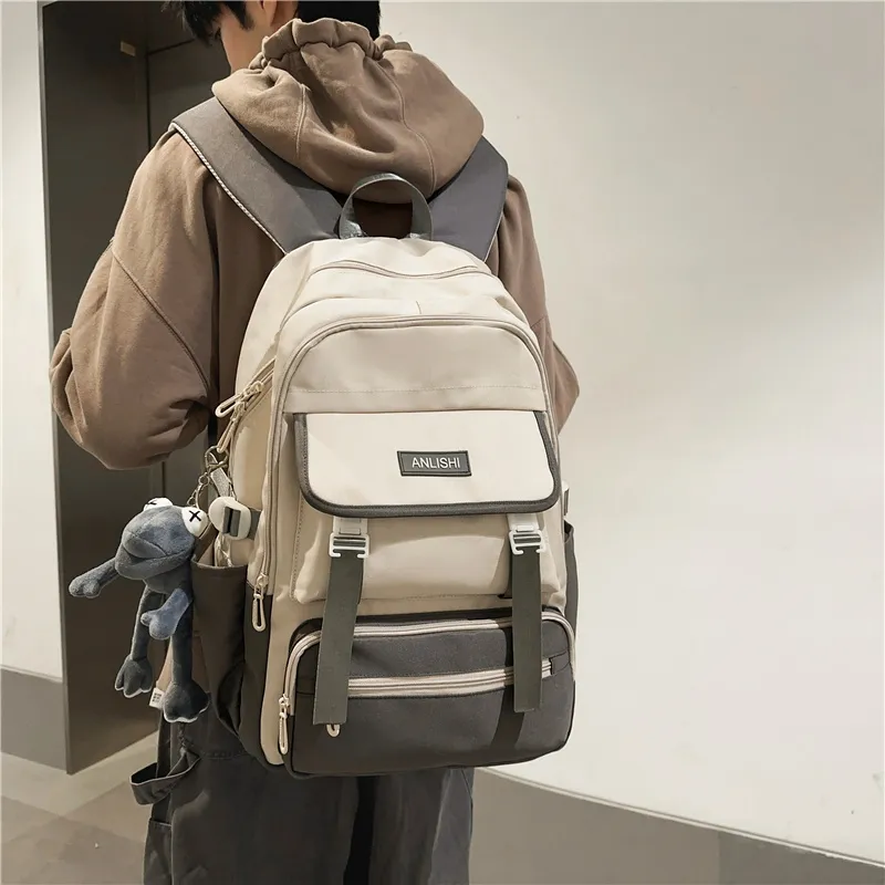 GOBLIN SHARKS 1759 Nylon Backpack Regular Unisex White & Black/Pure Black/White With Gray/White With Brown-10