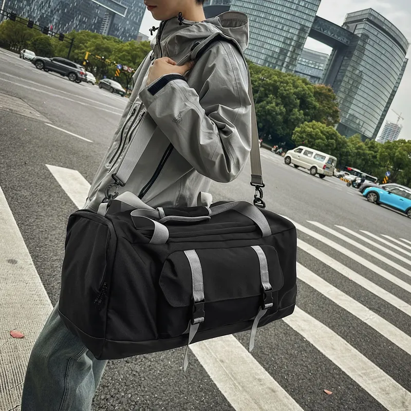 GOBLIN SHARKS 1759 Nylon Gym Bag Large Size Unisex Black/Dark Blue/Light Blue-4
