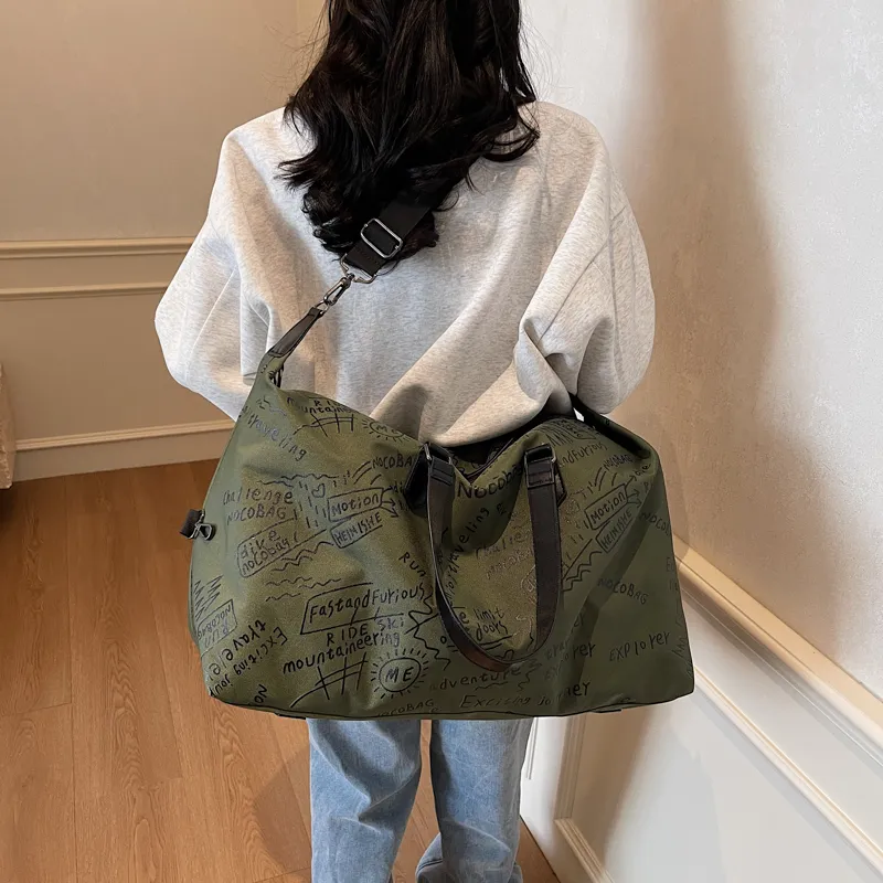 GOBLIN SHARKS 1759 Fabric Backpack Portable Crossbody Gym Bag Large Size Unisex Black/Green/Gray-8