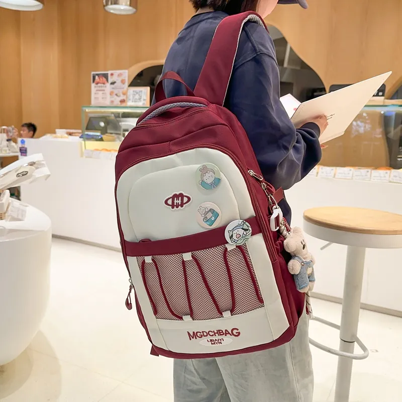 GOBLIN SHARKS 1759 Nylon Backpack Unisex Black Pink/Red/Khaki-9
