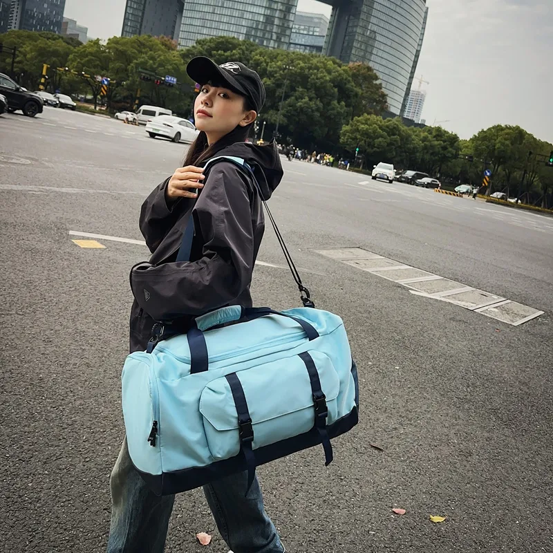 GOBLIN SHARKS 1759 Nylon Gym Bag Large Size Unisex Black/Dark Blue/Light Blue-16