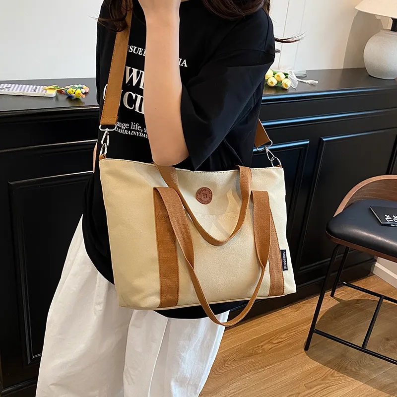 GOBLIN SHARKS 1759 Canvas Bag, Shoulder Bag Medium Size Unisex White/Khaki/Green/Dark Gray-11