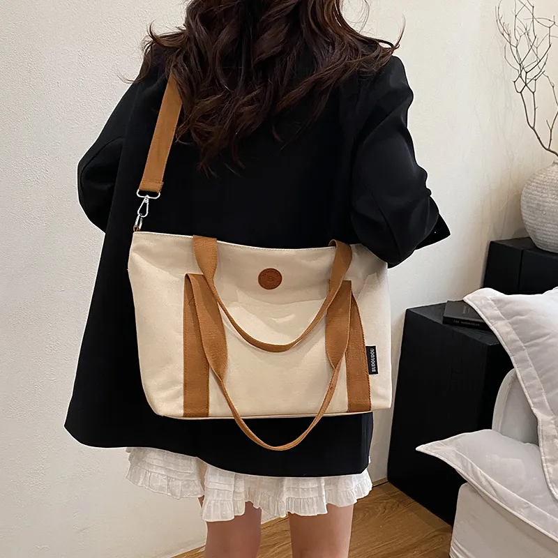 GOBLIN SHARKS 1759 Canvas Bag, Shoulder Bag Medium Size Unisex White/Khaki/Green/Dark Gray-3