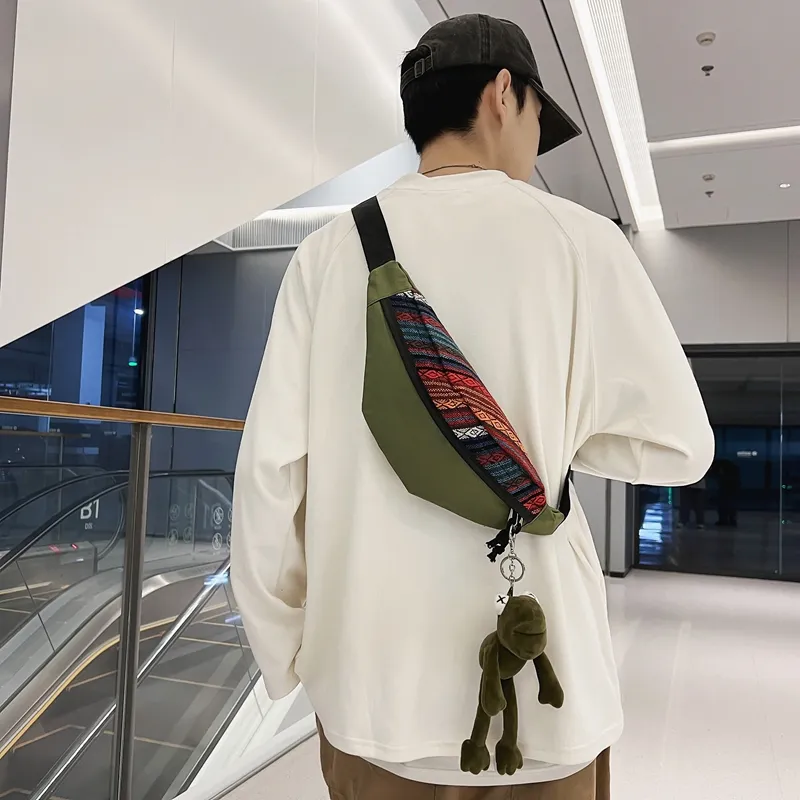 GOBLIN SHARKS 1759 Knitted Fabric Patched With Oxford Sling Bag Regular Unisex Black/Blue/Green-15