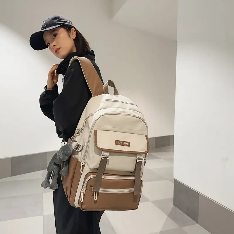GOBLIN SHARKS 1759 Nylon Backpack Regular Unisex White & Black/Pure Black/White With Gray/White With Brown-19
