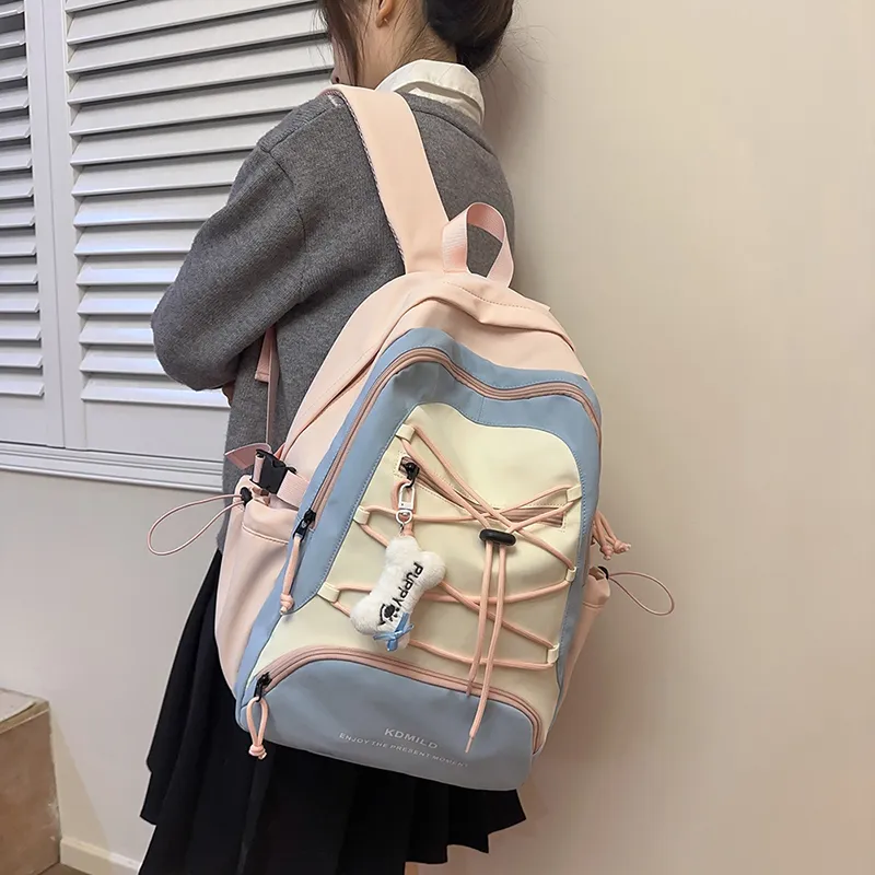 GOBLIN SHARKS 1759 Nylon Backpack Regular Unisex Pink/Black/Light Green/Light Yellow/Dark Gray-3