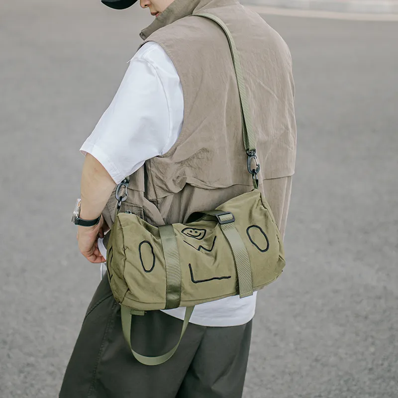 GOBLIN SHARKS 1759 Nylon Backpack One Shoulder Portable Crossbody Bag Travel Bag 25L Unisex Black/Green-11