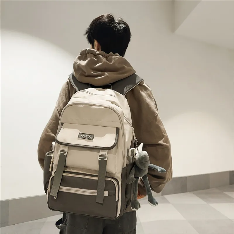 GOBLIN SHARKS 1759 Nylon Backpack Regular Unisex White & Black/Pure Black/White With Gray/White With Brown-13
