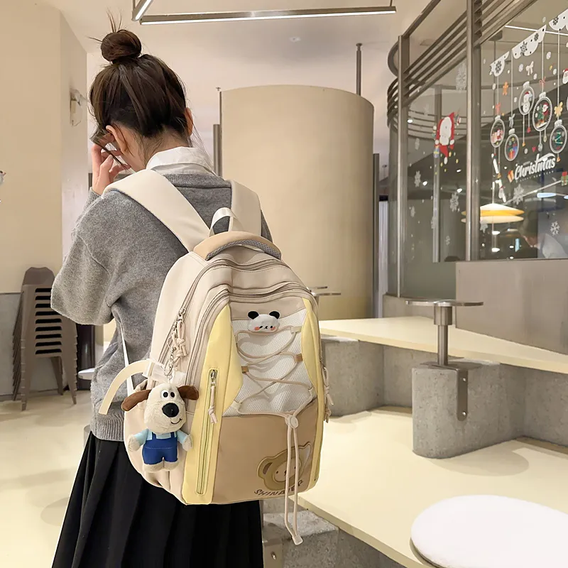 GOBLIN SHARKS 1759 Nylon Backpack Regular Unisex Khaki/White/Pink/Blue-1