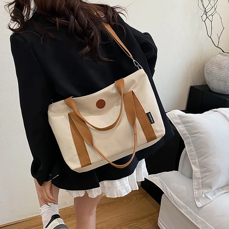 GOBLIN SHARKS 1759 Canvas Bag, Shoulder Bag Medium Size Unisex White/Khaki/Green/Dark Gray-5