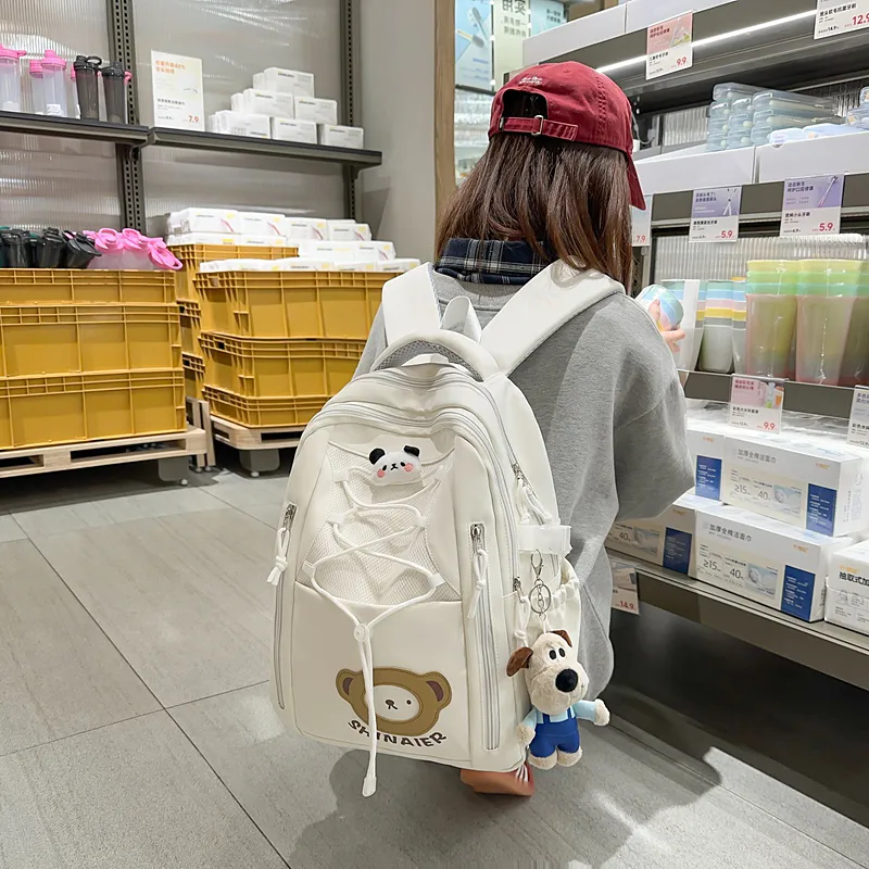 GOBLIN SHARKS 1759 Nylon Backpack Regular Unisex Khaki/White/Pink/Blue-10