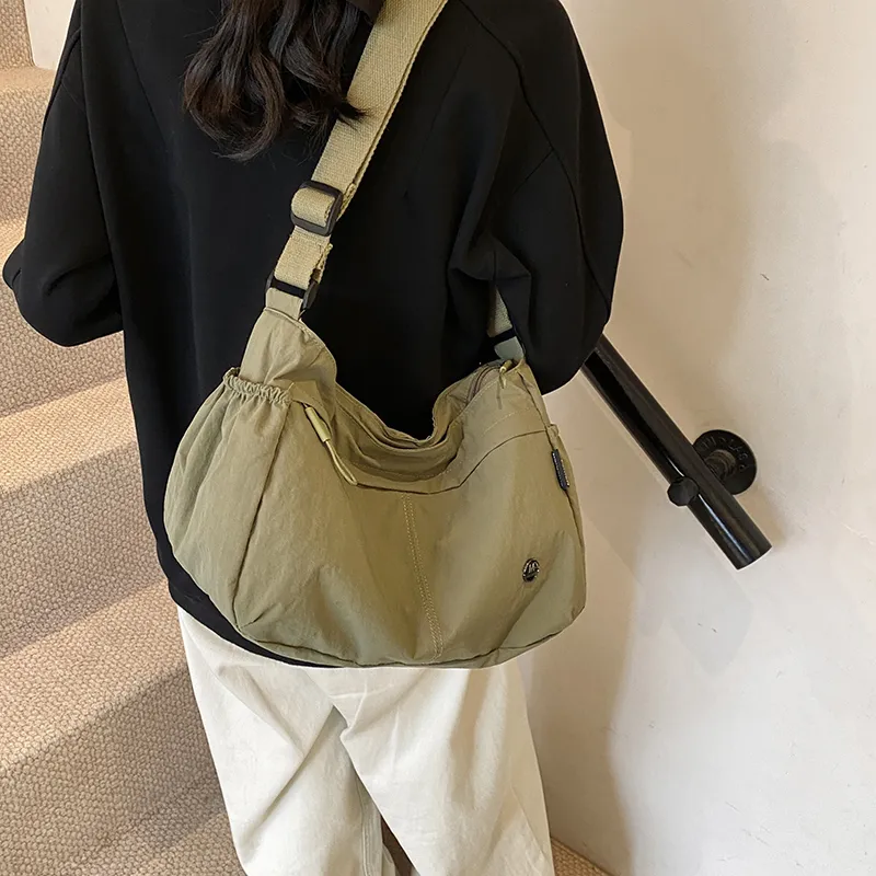 GOBLIN SHARKS 1759 Nylon Shoulder Bag Crossbody Bag Medium Size Unisex Khaki/Green/Purple Black-8