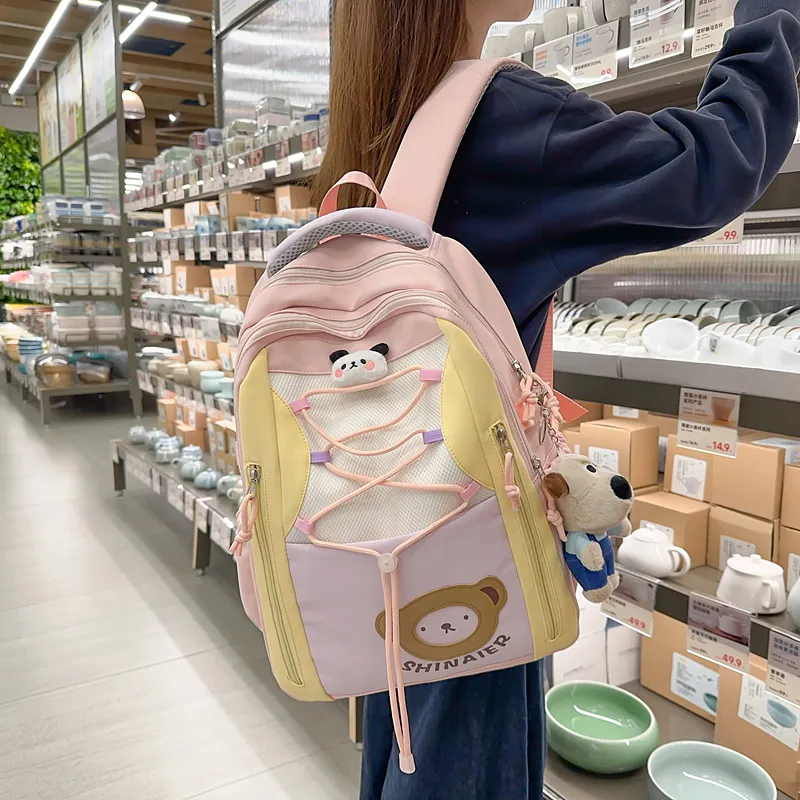 GOBLIN SHARKS 1759 Nylon Backpack Regular Unisex Khaki/White/Pink/Blue-18