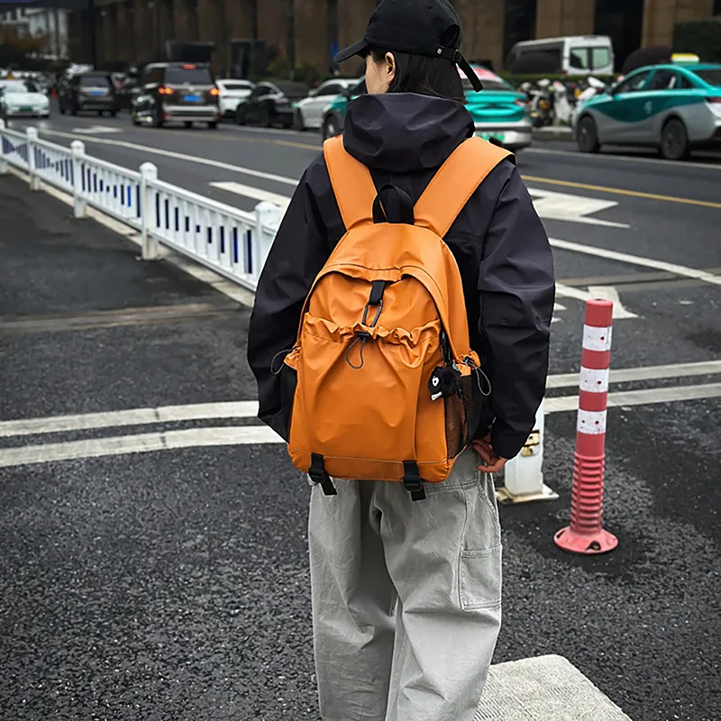 GOBLIN SHARKS 1759 Laminated Oxford Cloth Backpack Large Size Unisex Orange/Khaki/Black/Gray/Pea Green-2