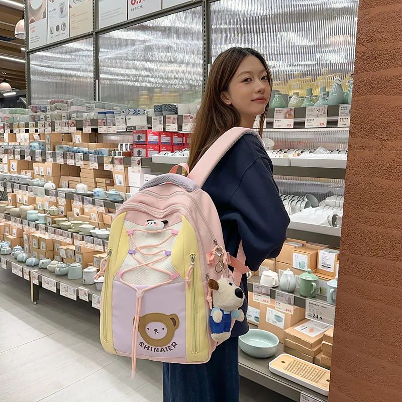 GOBLIN SHARKS 1759 Nylon Backpack Regular Unisex Khaki/White/Pink/Blue-19