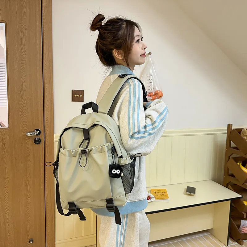 GOBLIN SHARKS 1759 Laminated Oxford Cloth Backpack Large Size Unisex Orange/Khaki/Black/Gray/Pea Green-51