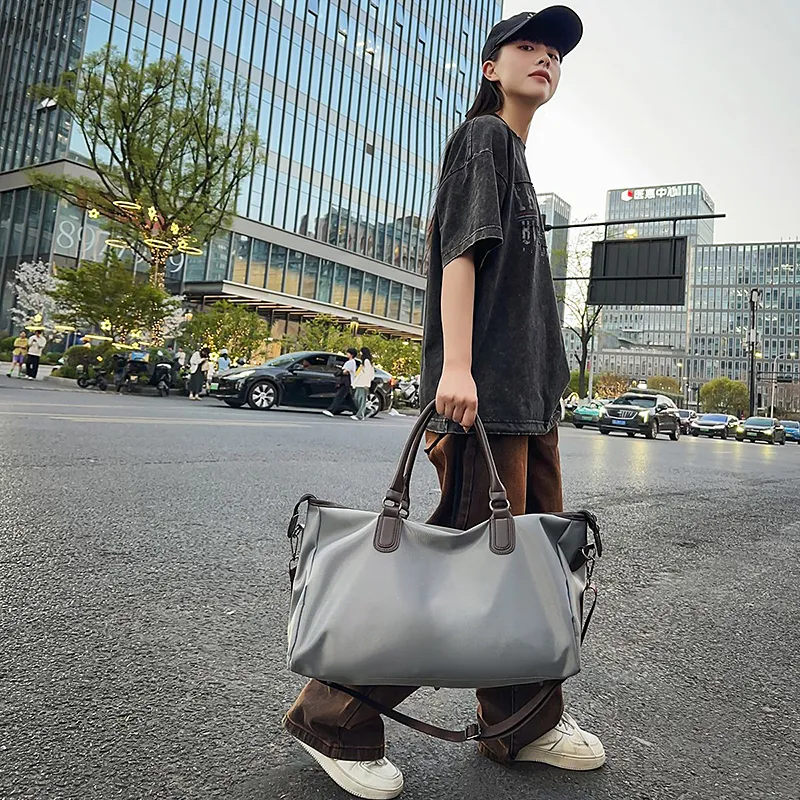 GOBLIN SHARKS 1759 Nylon Spell PU Travel Bag 40L Unisex Black/Khaki/Gray-15