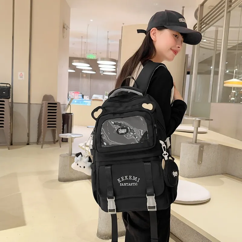 GOBLIN SHARKS 1759 Nylon Backpack Women's White Khaki/Black/Blue With Pink/Purple With Blue-10