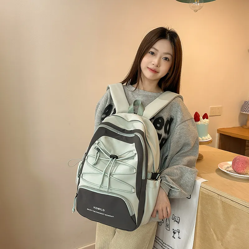 GOBLIN SHARKS 1759 Nylon Backpack Regular Unisex Pink/Black/Light Green/Light Yellow/Dark Gray-11