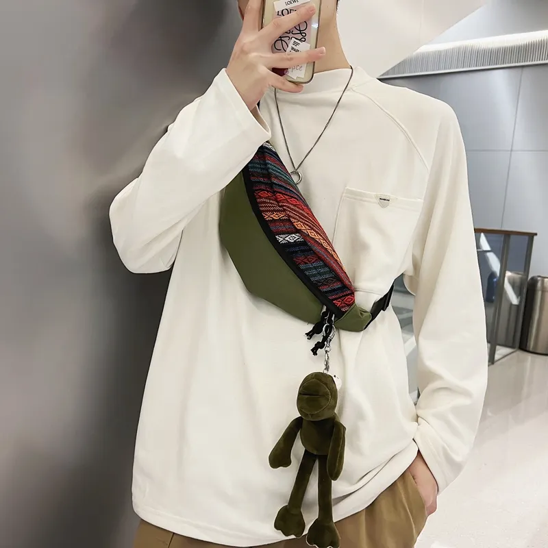 GOBLIN SHARKS 1759 Knitted Fabric Patched With Oxford Sling Bag Regular Unisex Black/Blue/Green-14