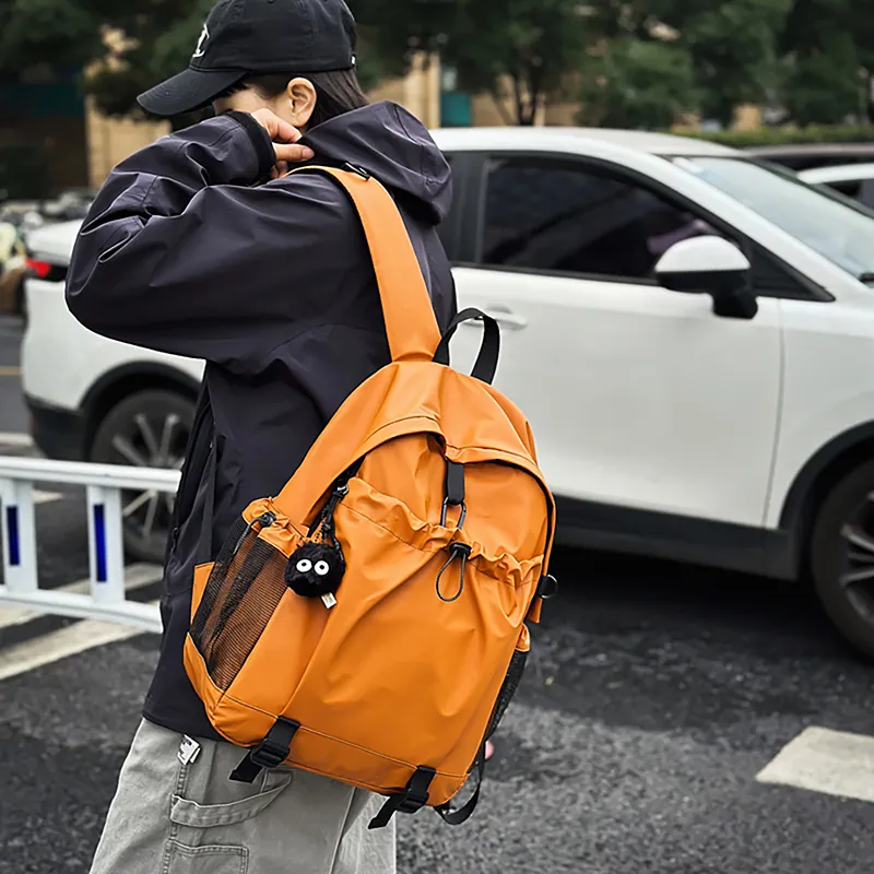 GOBLIN SHARKS 1759 Laminated Oxford Cloth Backpack Large Size Unisex Orange/Khaki/Black/Gray/Pea Green-5