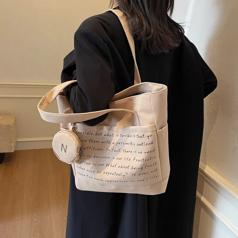 GOBLIN SHARKS 1759 Fabric Tote Bag Shopping Bag Shoulder Bags Unisex Ecru/Black/Khaki-19