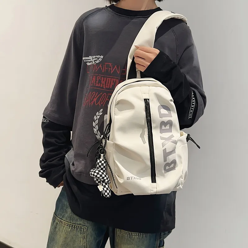 GOBLIN SHARKS 1759 Nylon Shoulder Bag Crossbody Bag Backpack Sling Bag Unisex White/Black-2