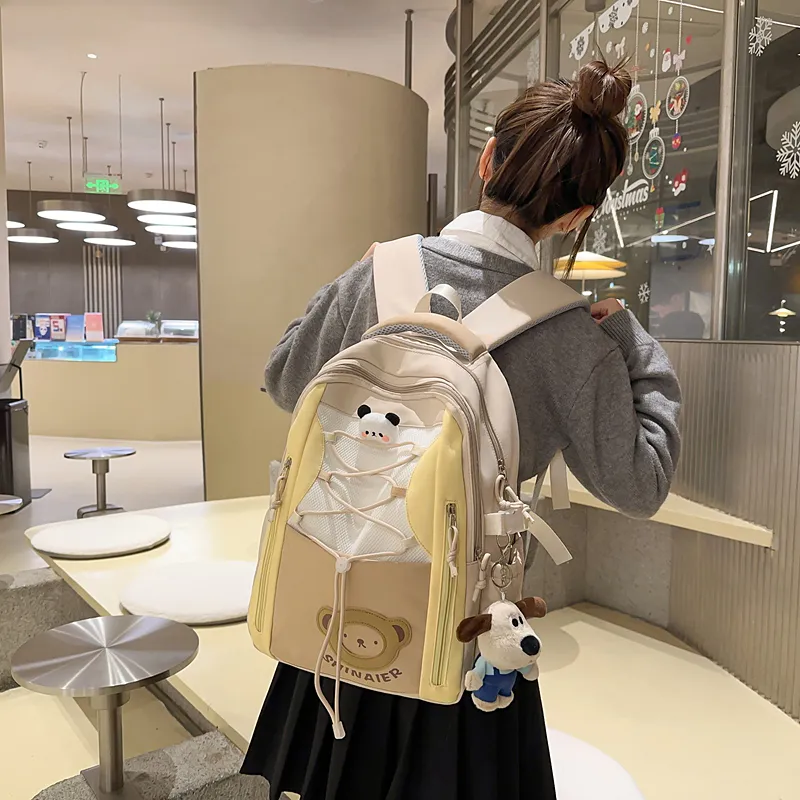 GOBLIN SHARKS 1759 Nylon Backpack Regular Unisex Khaki/White/Pink/Blue-3