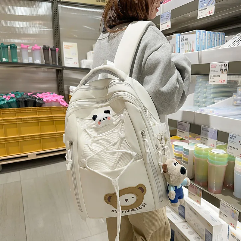 GOBLIN SHARKS 1759 Nylon Backpack Regular Unisex Khaki/White/Pink/Blue-12